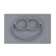 Miseczki i talerzyki dla dzieci - Silikonowy talerzyk z podkładką 2w1 Happy Mat szary - miniaturka - grafika 1
