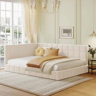 Łóżko tapicerowane Fortuna-Lai 140x200cm z listwowym stelażem i aksamitnym obiciem rozkładana sofa rozkładana sofa rozkładana sofa rozkładana sofa rozkładana łóżko dwuosobowe, beżowy - Sofy i kanapy - miniaturka - grafika 1