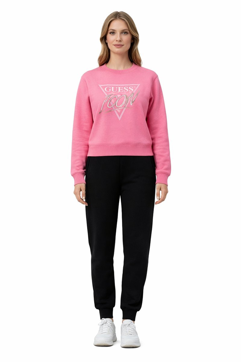 GUESS RÓŻOWA BLUZA DAMSKA Z BAWEŁNY Z OZDOBNYMI CYRKONIAMI XS I4A