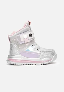 Srebrne Botki ze Skórzaną Wkładką Metaliczne na Rzep Amathereia - Botki damskie - miniaturka - grafika 1