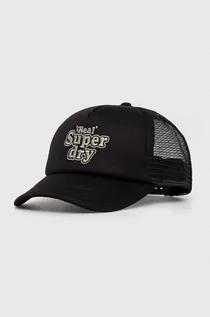 Czapki damskie - Superdry czapka z daszkiem kolor czarny z aplikacją - grafika 1