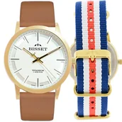 Zegarki męskie - Szwajcarski zegarek męski Bisset - TYTANOWY + skórzany pasek - miniaturka - grafika 1