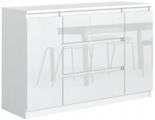 Komoda 3 Szuflady 2 Drzwi 120cm Biała Front Połysk - Komody - miniaturka - grafika 1