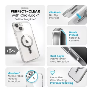 Speck Presidio Perfect-Clear ClickLock & Magsafe - Etui iPhone 15 Plus / iPhone 14 Plus (Clear / Chrome Finish / Serene Silver) - Pozostałe akcesoria do telefonów - miniaturka - grafika 4