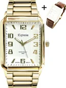 Zegarki męskie - Zegarek Extreim Zegarek męski Extreim ASTON złoty prostokątny/ bransoleta + pasek - miniaturka - grafika 1