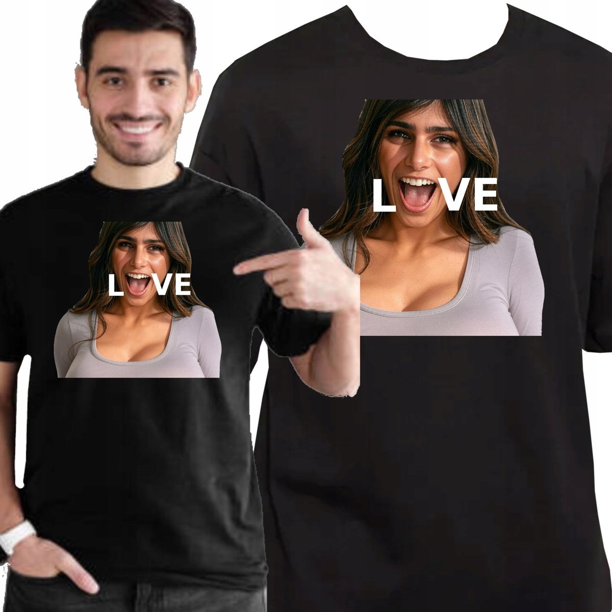 ŚMIESZNA KOSZULKA Z NADRUKIEM MIA KHALIFA LOVE PREZENT L 3445 CZARNA