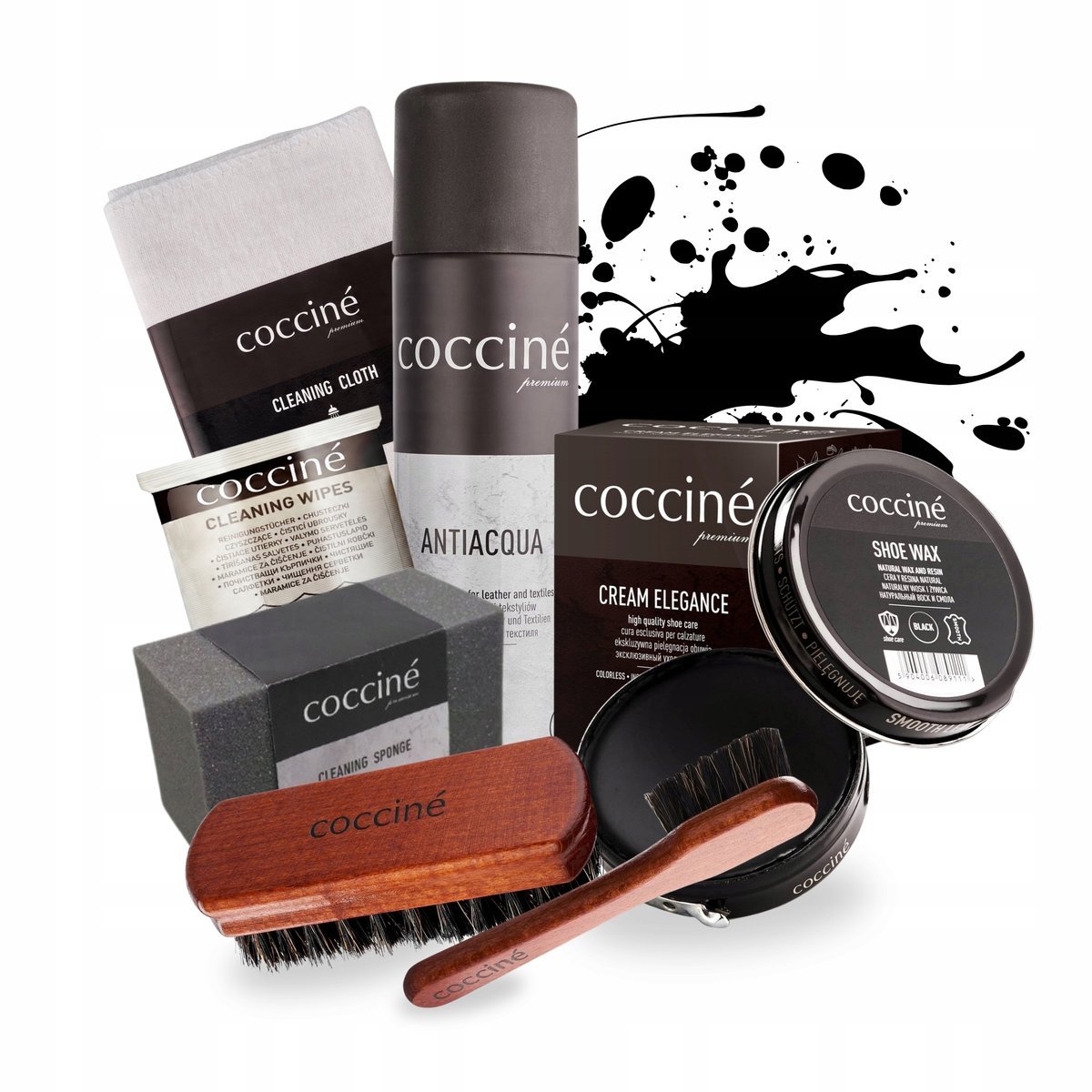 Duży Zestaw 8w1 do Butów z Czarną Pastą Impregnatem i Akcesoriami Coccine