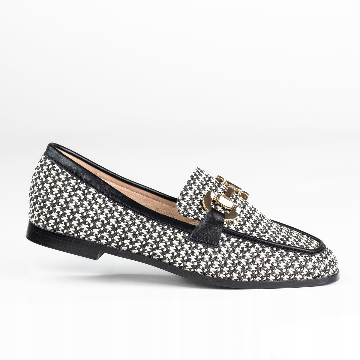 Mokasyny damskie loafersy GOODIN GD-DO-183 plecione czarne klamra 38