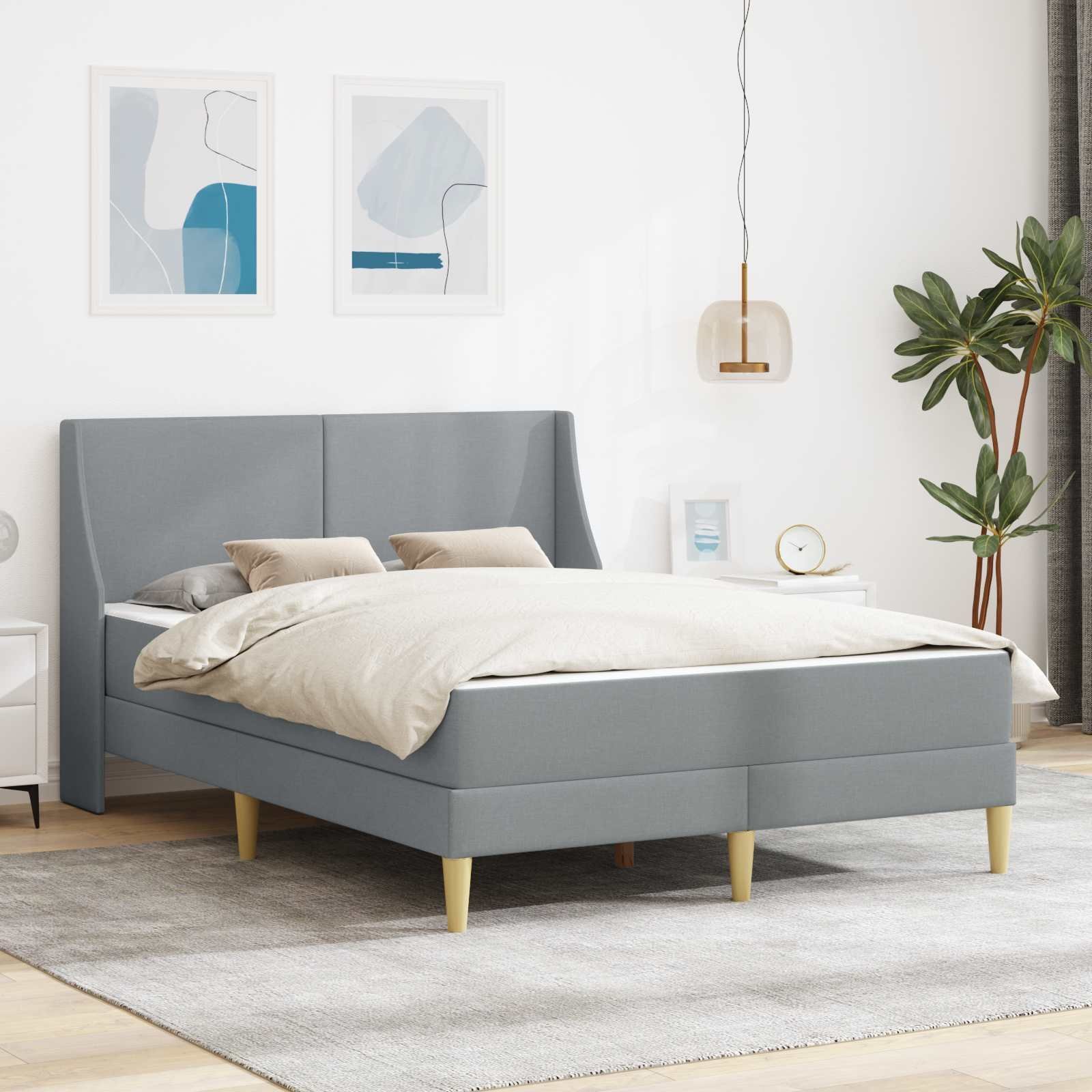 vidaXL vidaXL Rama łóżka z materacem Jasnoszary 140 x 200 cm Poliester