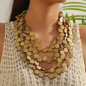 Inne - TEMU Ręcznie Robiony Wielowarstwowy Złoty Naszyjnik w Stylu z Drewna - miniaturka - grafika 1