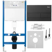 Stelaże i zestawy podtynkowe do WC - Rea Stelaż zestaw podtynkowy do mis WC z przyciskiem T Czarny Mat - miniaturka - grafika 1