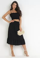 Komplety damskie - Czarny 2-częściowy Komplet Top i Spódnica Midi z Bawełny Alrema - miniaturka - grafika 1