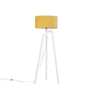 Lampy stojące - QAZQA Lampa podłogowa trójnóg biała klosz żółty 50cm - Puros - miniaturka - grafika 1