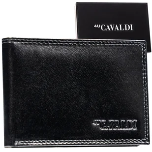 Czarny mały ultra slim portfel męski na banknoty i karty 4U CAVALDI skóra naturalna poziomy bez zapięcia pudełko prezentowe ochrona RFID STOP - Portfele - miniaturka - grafika 1