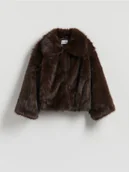 Kurtki damskie - Reserved - Sztuczne futerko z kołnierzem - ciemnobrązowy - miniaturka - grafika 1