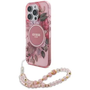 Etui GUESS IML Flowers With Pearl Strap MagSafe do Apple iPhone 16 Pro Max Różowy | Bezpłatny transport - Etui i futerały do telefonów - miniaturka - grafika 1