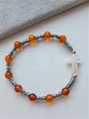 Bransoletki - BRANSOLETKA RÓŻANIEC BURSZTYN HEMATYT KRZYŻ KONIAK - miniaturka - grafika 1