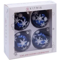 Bombki - Bombka szklana dekor prosty MIX 80 mm granat 4 szt. - miniaturka - grafika 1