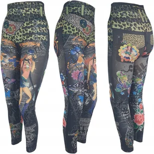 Legginsy Wyszczuplające Kolorowe Kolorowe Leginsy Nadruk Sportowe Push Up - Legginsy - miniaturka - grafika 1