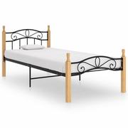 Łóżka - Rama łóżka, czarny metal drewno dębowe, 100x200 - miniaturka - grafika 1