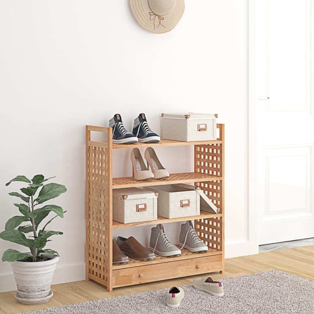 Stojak na buty z szufladą 70x27x81 cm orzech lity