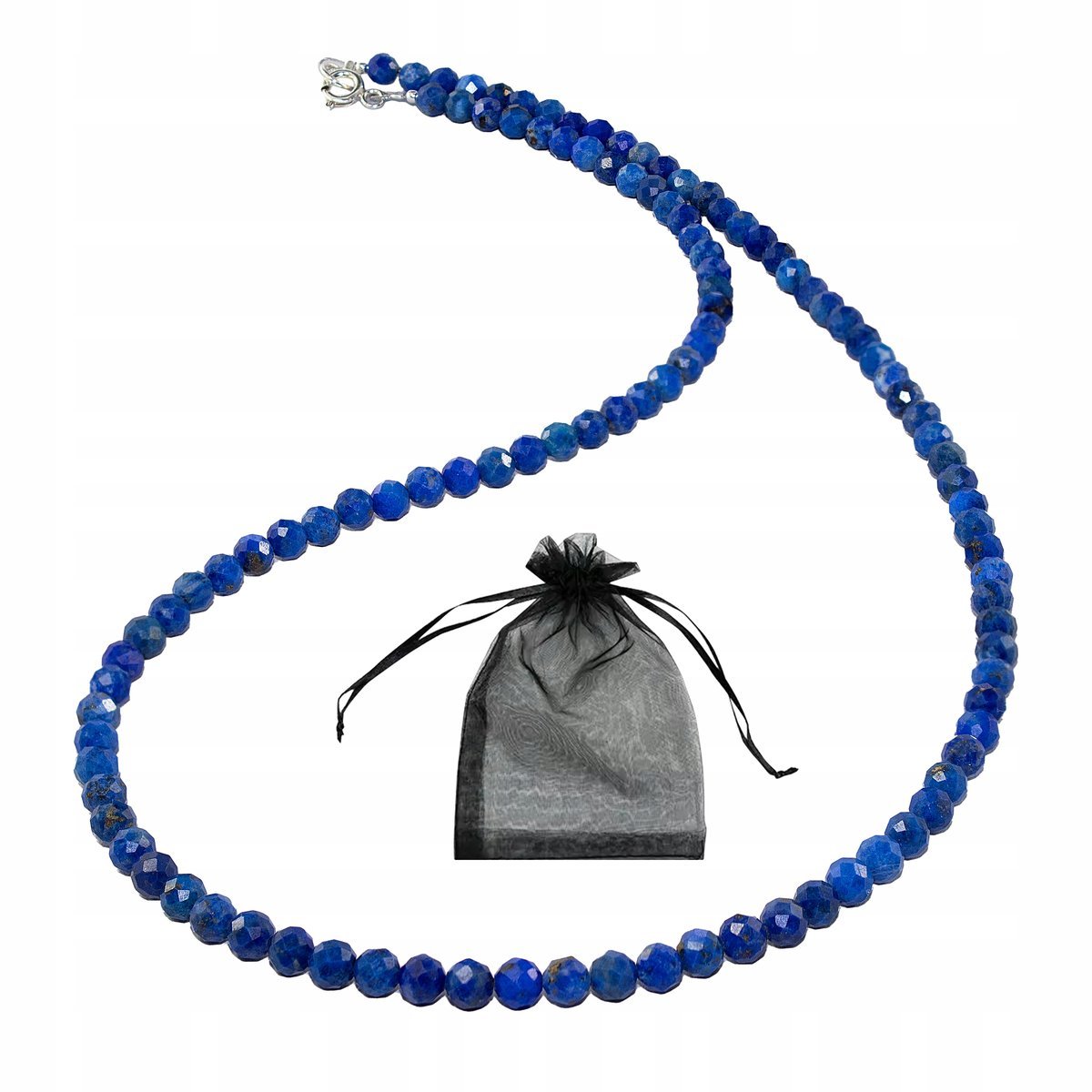Naszyjnik Naturalny Lapis Lazuli faset kulki 4mm Srebrne Zapięcie dł 43cm, bez marki, AG00000403