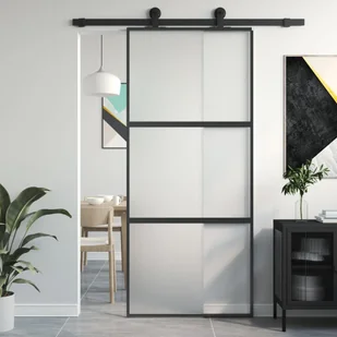 Drzwi przesuwne, czarne, 90x205 cm, szkło hartowane, aluminium 8721012120334 - Drzwi wewnętrzne - miniaturka - grafika 1