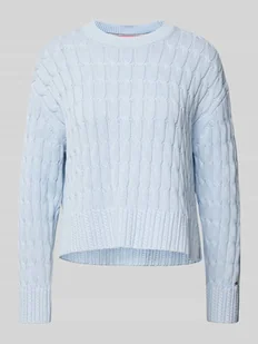 Sweter z dzianiny z czystej bawełny z okrągłym dekoltem - Swetry damskie - miniaturka - grafika 1