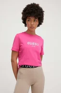 Koszulki sportowe damskie - Guess t-shirt bawełniany damski kolor różowy - miniaturka - grafika 1