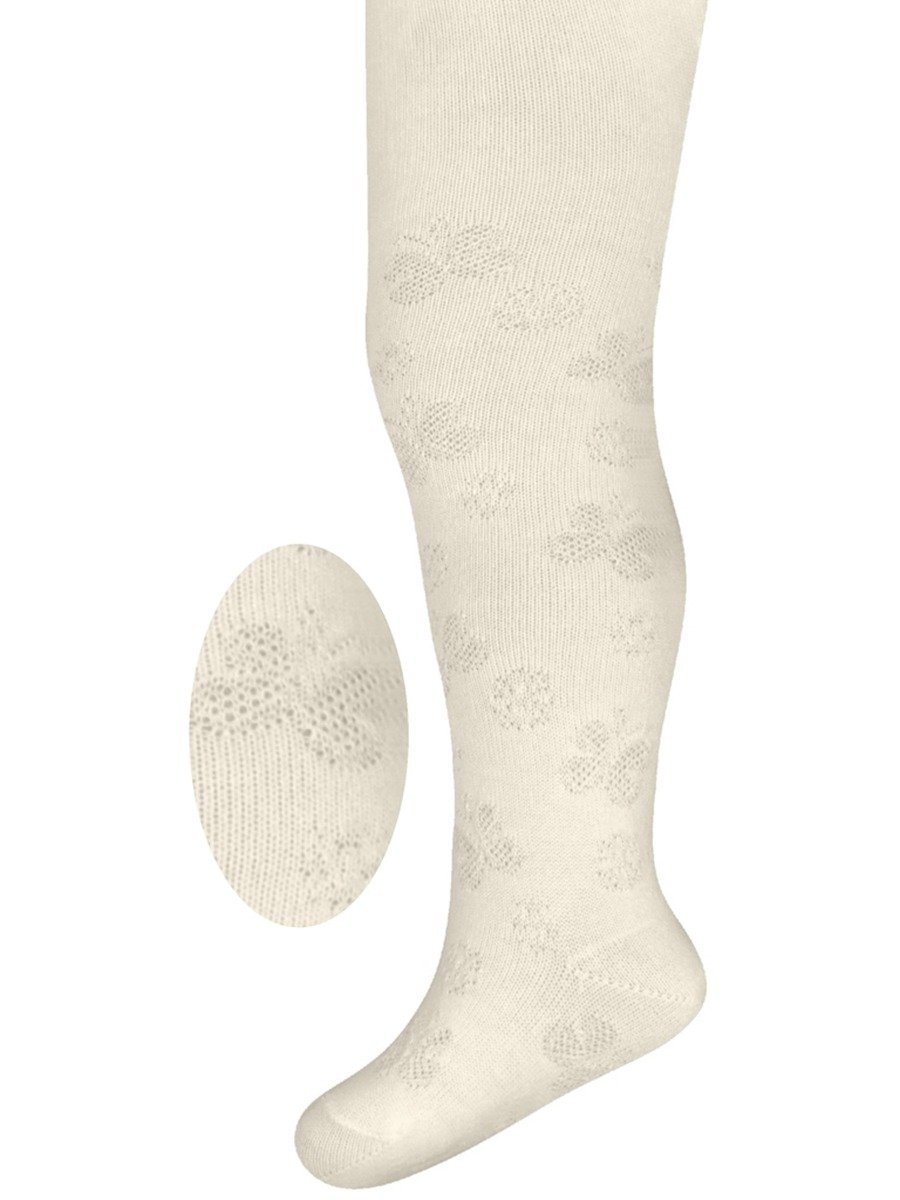 Rajstopy dziewczęce bawełniane, ecru, ażurowy wzór, Milusie