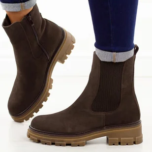 Czekoladowe skórzane botki damskie Segio Leone Tr25733S - Sergio Leone - Botki damskie - miniaturka - grafika 1