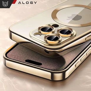 Etui MagSafe Case do iPhone 15 Pro Glamour Luxury obudowa Slim Ring Alogy Złote przezroczyste - Etui i futerały do telefonów - miniaturka - grafika 4