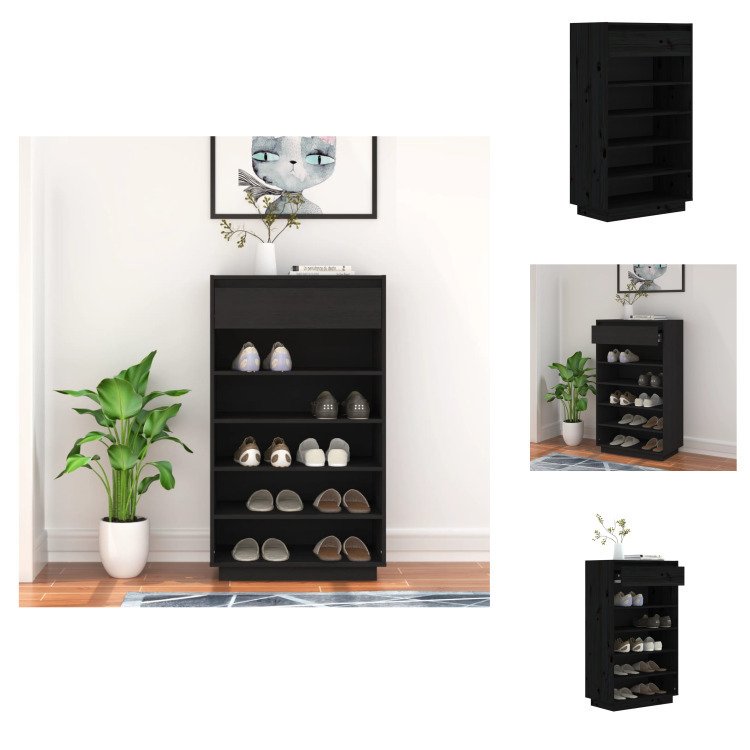 vidaXL Stojak na buty czarny 60x34x105 cm lite drewno sosnowe - Stojaki i szafki na buty