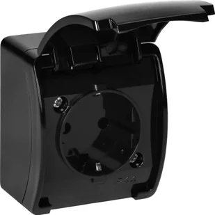 Orno Gniazdo pojedyncze 2P+Z Schuko AQUATIC, IP44, czarne - Gniazdka elektryczne - miniaturka - grafika 1