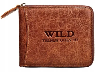 Brązowy SKÓRZANY Portfel Męski Zamykany na SUWAK Poziomy Młodzieżowy WILD ! - Portfele - miniaturka - grafika 1