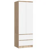 Szafy - Szafa AKORD S60 Dąb Sonoma 60 cm - 2 drzwi, 2 szuflady, fronty kolor Biały, mat, 1 półka - 60x51x180 cm - miniaturka - grafika 1