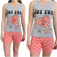 Piżamy damskie - Piżama damska szara krótkie spodenki grochy pomarańcz S/M - miniaturka - grafika 1