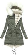 New Age DWUSTRONNA PARKA Z KAPTUREM KHAKI-BIAŁA (K772) -