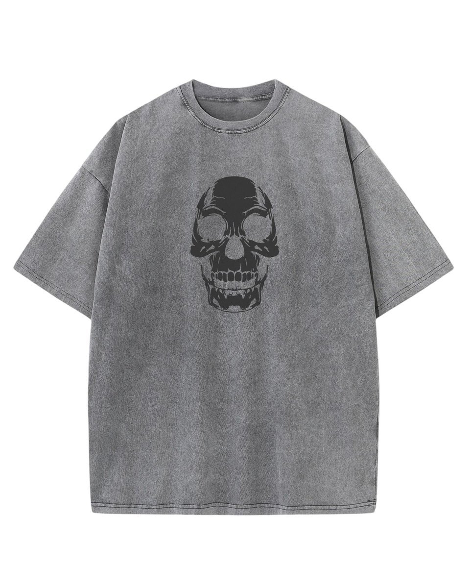 Koszulka oversize efekt sprania Nadruk silikonowy Czaszka Grafitowy XXL