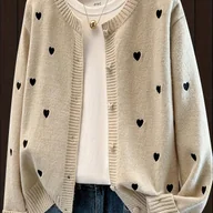 Swetry damskie - TEMU Elegancka Damska Marynarka Sweter z Ręcznie Haftowanym Sercem na Kołnierzu – Ciepły Zimowy Kardigan z Kołnierzem, Pranie Ręczne, Okrągły Dekolt, - miniaturka - grafika 1