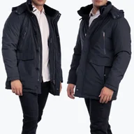 Kurtki męskie - Kurtka Męska Zimowa TRISS LINE Granatowa Puchowa JOHAN Granatowy 58 - miniaturka - grafika 1