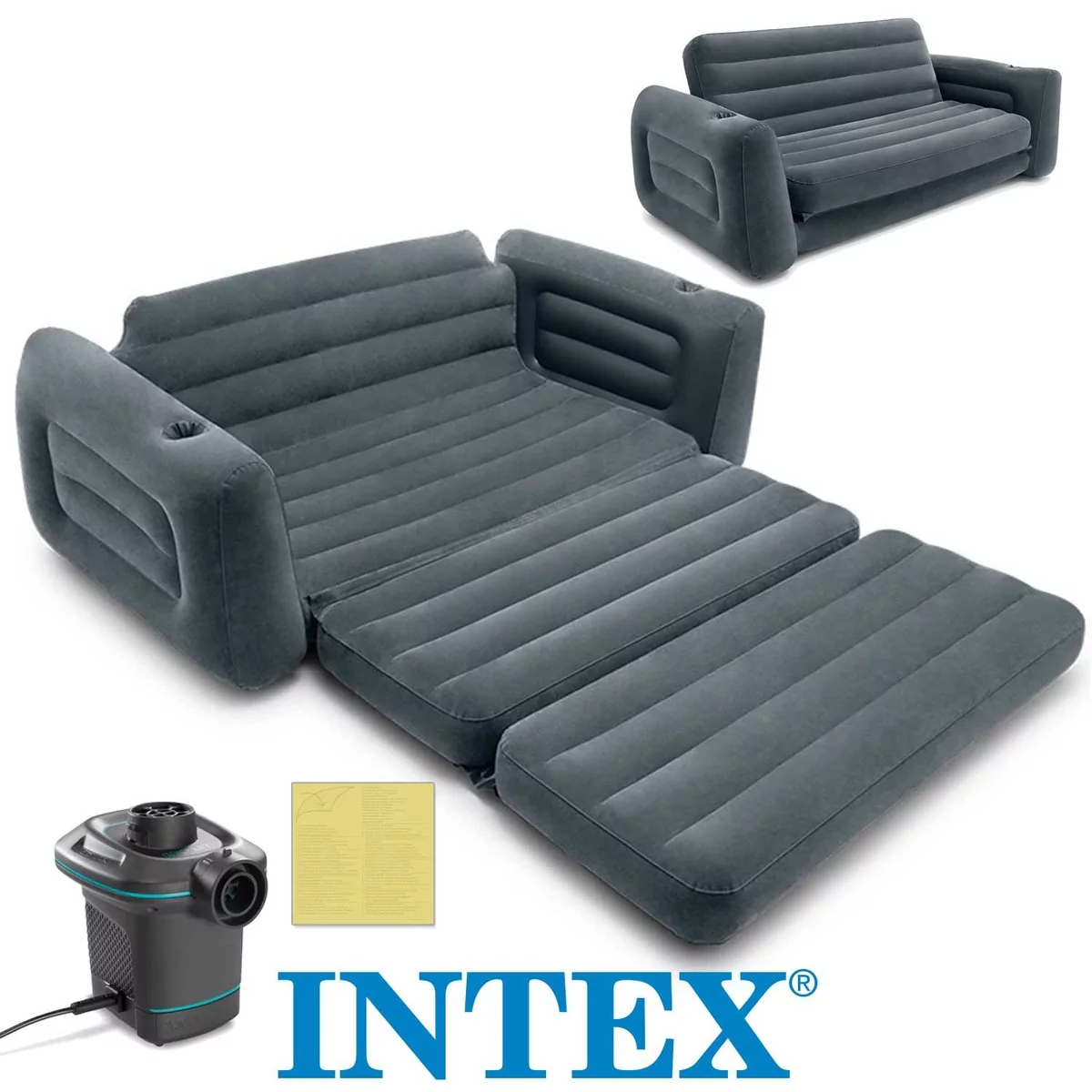 Materac dmuchany dwuosobowy, łóżko, sofa, z pompką 230V, 224x203x66 cm Intex