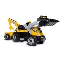 Smoby TRAKTOR MAX Z PRZYCZEPĄ ŁYŻKĄ I KOPARKĄ ŻÓŁTY 710301 710301 - Jeździki dla dzieci - miniaturka - grafika 1