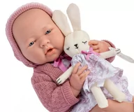 Lalki dla dziewczynek - Hiszpańska lalka bobas - różowy pajacyk oraz królik - miniaturka - grafika 1