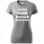 Koszulki i topy damskie - Damska Koszulka na Dzień Mamy Jestem mamą mogę wszystko na Prezent dla Mamy ciemnoszary melanż S - miniaturka - grafika 1