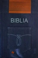 Religia i religioznawstwo - Biblia Tysiąclecia mała index zamek oazowa okładka materiał jeans - miniaturka - grafika 1