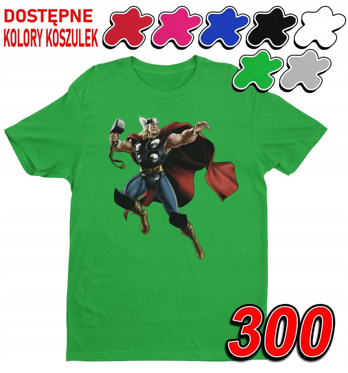 Dziecięca Koszulka T-Shirt Z Nadrukiem Avengers Thor Młot -M 134-140