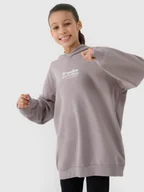 Bluzy dla dziewczynek - 4F Bluza dresowa nierozpinana z kapturem dziewczęca - beżowa 134 (8-9 lat) - miniaturka - grafika 1