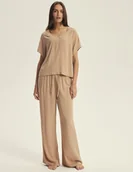 Piżamy damskie - Piżama damska krótki rękaw Corenso Esotiq ciemny beżowy M - miniaturka - grafika 1