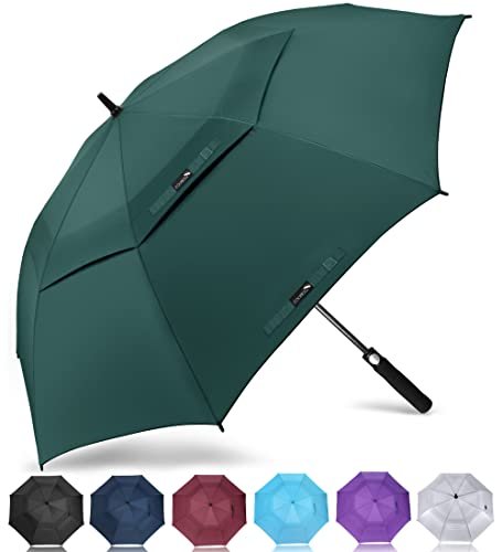 ZOMAKE Duży parasol golfowy 173 cm na deszcz, wiatroszczelny, wentylowany, automatycznie otwierany, podwójna czasza, do wózka golfowego, ponadwymiarowy, dla mężczyzn i kobiet, czarno-zielony